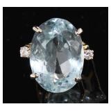 14kt Gold 26.72 ct Blue Topaz & Diamond Ring