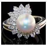 Platinum Brilliant Pearl & Natural Diamond Ring