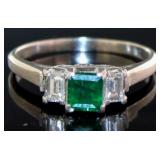 Platinum Natural Emerald & Diamond Ring