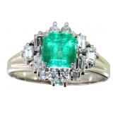 Platinum 1.61 ct Natural Emerald & Diamond Ring