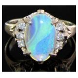 Platinum Natural Cabochon Opal & Diamond Ring