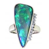 Platinum 7.64 ct Natural Black Opal & Diamond Ring