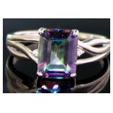 Emerald Cut 2.30 ct Mystic Topaz & Diamond Ring