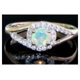 Round Natural White Opal Designer Ring