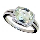 Oval 3.30 ct Natural Green Amethyst & Diamond Ring