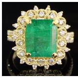 14kt Gold 6.95 ct GIA Emerald & Diamond Ring