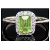 Emerald Cut Natural Peridot Halo Designer Ring