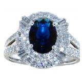 Oval 2.45 ct Sapphire & VS Lab Diamond Ring