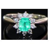 Platinum Natural Emerald & VS Diamond Ring