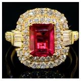 Emerald Cut 3.83 ct Ruby & Diamond Ring