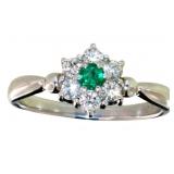 Platinum Natural Emerald & Diamond Ring