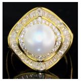 Stunning Pearl & White Topaz Baguette Ring