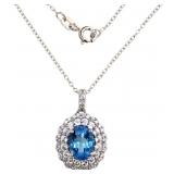 Oval 3.40 ct Natural Blue Topaz Halo Necklace