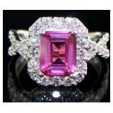 Emerald Cut 3.02 ct Ruby & VS Lab Diamond Ring