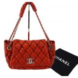 CHANEL Red Leather Bubble Quilted Shoulder Bag