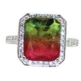 Elegant 6.20 ct Watermelon Quartz Designer Ring