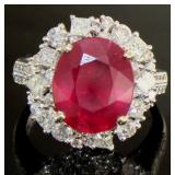 14kt Gold Oval 8.75 ct Ruby & Diamond Ring