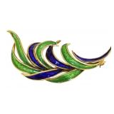 14kt Gold Blue & Green Enamel Brooch