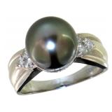 Platinum Gray Pearl & Natural Diamond Ring