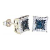 Natural 1.00 ct Blue & White Diamond Earrings