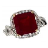 18k Gold 6.98 ct Radiant Cut Ruby & Diamond Ring