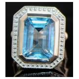 Emerald Cut 12.60 ct Natural Blue Topaz Ring