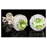 Genuine Peridot Halo Stud Earrings