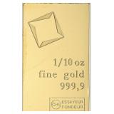 1/10 oz .9999 Valcambi Gold Bar