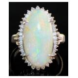 Platinum Natural Opal & Diamond Ring