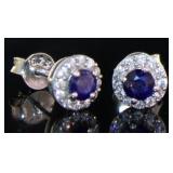 Round Genuine Sapphire Designer Earrings