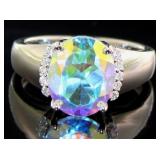 Oval 5.16 ct Natural Rainbow Topaz & Diamond Ring