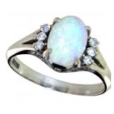 Platinum 1.48 ct Natural Opal & Diamond Ring