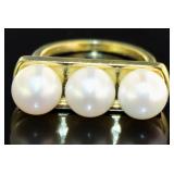 Mid Century Style Pearl Triplet Ring