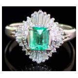 Platinum 1.09 ct Natural Emerald & VS Diamond Ring