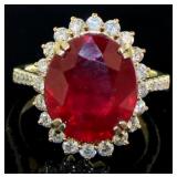 14kt Gold Oval 10.08 ct Ruby & Diamond Ring