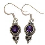 Natural 2.00 ct Round Amethyst Dangle Earrings