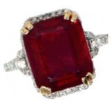 14k Gold 8.69 ct Radiant Cut Ruby & Diamond Ring