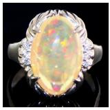 Platinum 4.91 ct Natural Opal & Diamond Ring