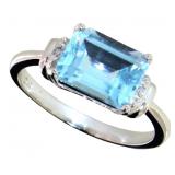 Emerald Cut 3.55 ct Sky Blue Topaz & Diamond Ring