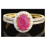 14kt Gold Oval 1.37 ct Natural Ruby & Diamond Ring