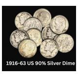 (1000 pc) 1916-1963 US 90% Silver Dime Collection