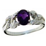 Oval Natural Amethyst & Diamond Ring