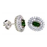 Oval Natural Chrome Diopside Halo Stud Earrings