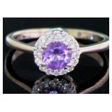 Round Genuine Amethyst Halo Designer Ring