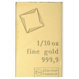 1/10 oz .9999 Valcambi Gold Bar