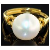 Natural Cultured 8 mm Button Pearl Ring