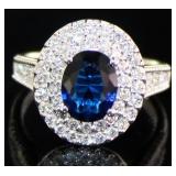 Oval 2.52 ct Sapphire & Diamond Double Halo Ring