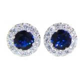 Round 3.10 ct Sapphire & Diamond Earrings