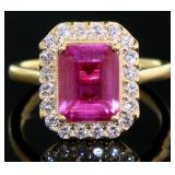 Emerald Cut 3.05 ct Pink Sapphire & Diamond Ring