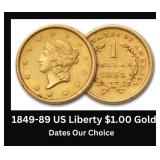 1849-89 Type 1 US Liberty Head $1.00 Gold Coin